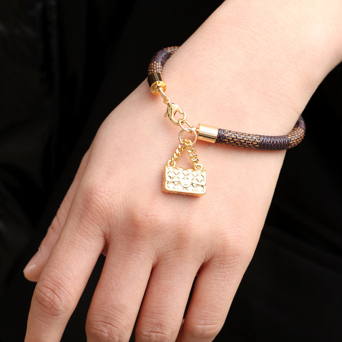 Wholesale Fashion Real Gold Plated PU Leather Plaid Bracelet (F) JDC-BT-QiN006