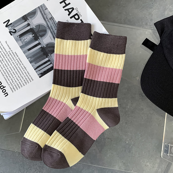 Wholesale Socks Cotton Pink Striped Socks MOQ≥2 JDC-SK-RuiXx005