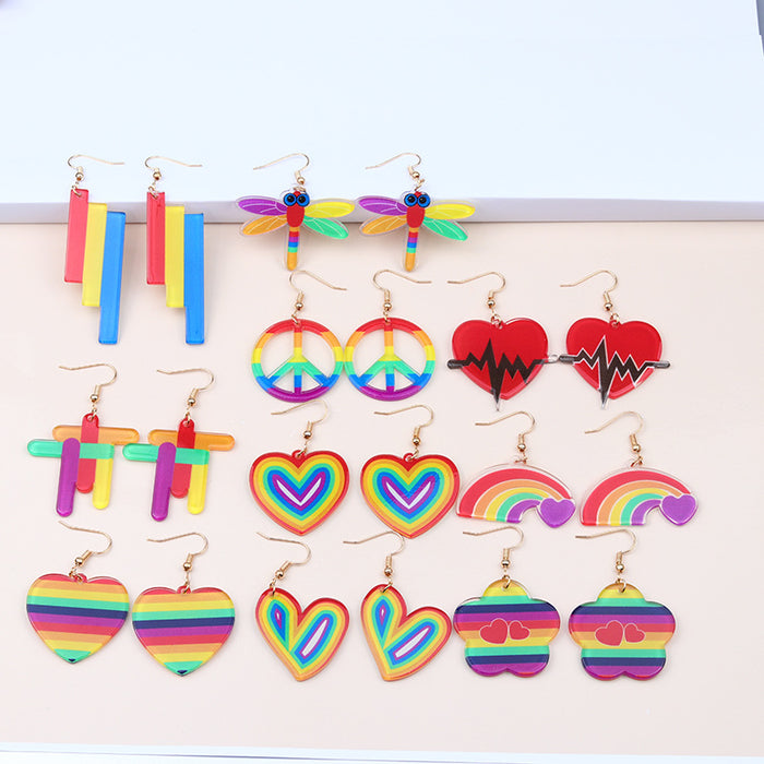 Jewelry WholesaleWholesale Rainbow Heart Acrylic Earrings MOQ≥2 JDC-ES-DUAI011 Earrings 渡爱 %variant_option1% %variant_option2% %variant_option3%  Factory Price JoyasDeChina Joyas De China