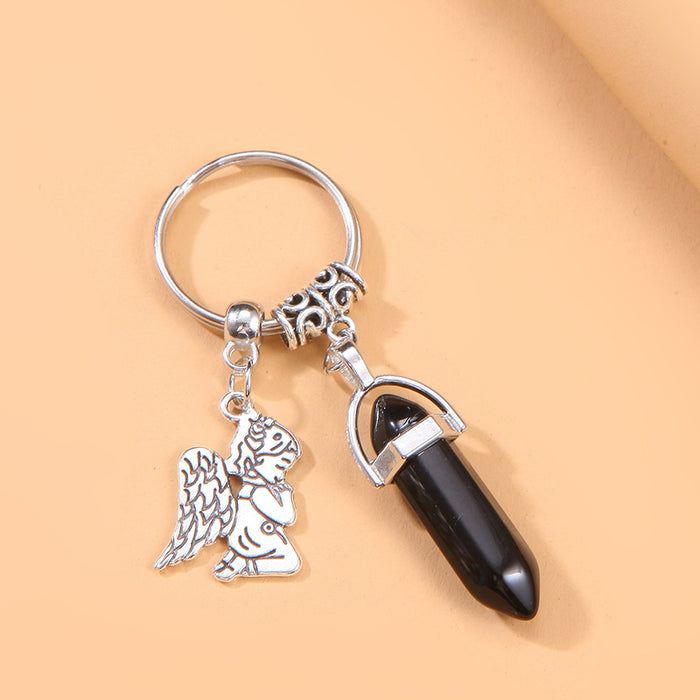 Wholesale Angel Crystal Hexagon Pillar Alloy Keychain JDC-KC-Cy002