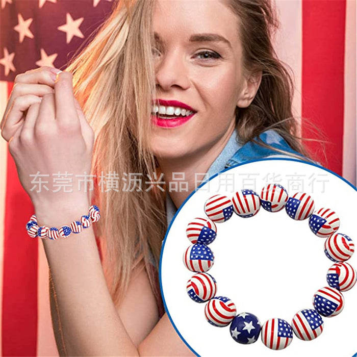 Wholesale 4th of July Independence Day Wood Beaded Bracelet MOQ≥2 JDC-BT-HengL001