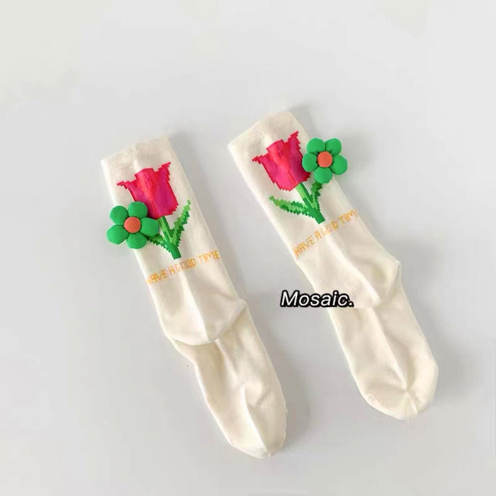 Wholesale socks 3D metal three-dimensional flower tulip mid-tube ins tide outer wear pure cotton JDC-SK-HuiLi007