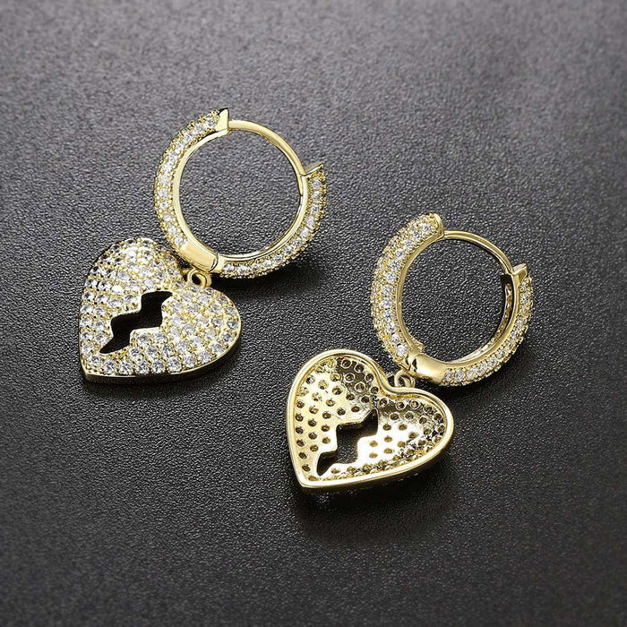 Wholesale Love Full Diamond Micro Set Zircon Hip Hop Men's Earrings JDC-ES-ZY006