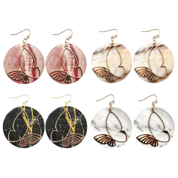 Wholesale Earrings Alloy Butterfly Round Natural Marbling MOQ≥2 JDC-ES-tianpi013