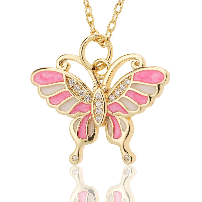 Wholesale Jewelry Drop Oil Painted Butterfly Pendant Necklace JDC-NE-HX022