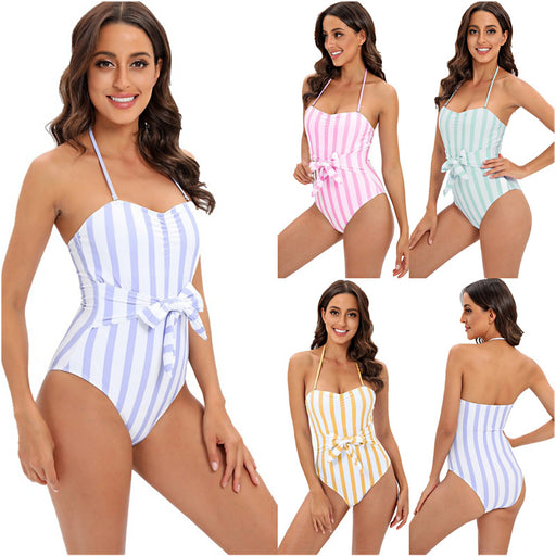 Jewelry WholesaleWholesale striped one-piece bikini skinny suspender backless small chest gather swimsuit woman JDC-SW-HongS010 Swimwear 宏盛 %variant_option1% %variant_option2% %variant_option3%  Factory Price JoyasDeChina Joyas De China