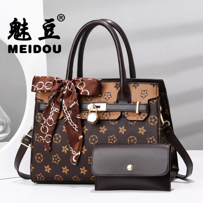 Wholesale Shoulder Bag PU Vintage Print Bow Handbag Diagonal Cross (F) JDC-SD-haim007