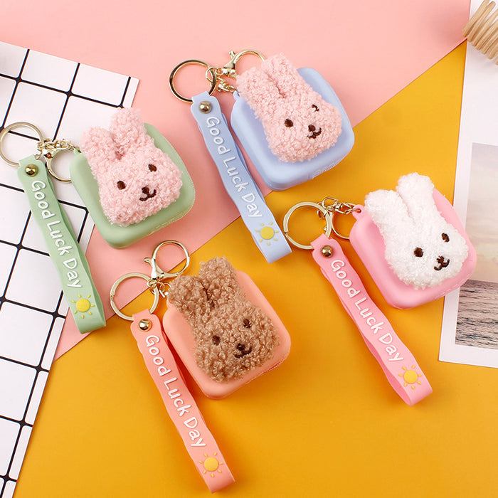 Wholesale Cartoon Plush Silicone Zipper Coin Purse Mini Bluetooth Headphone Bag Keychain JDC-KC-LEn005