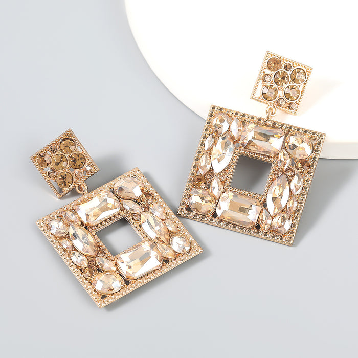 Wholesale Colored Diamond Series Multilayer Square Earrings Alloy and Glass Drills JDC-ES-JL1071