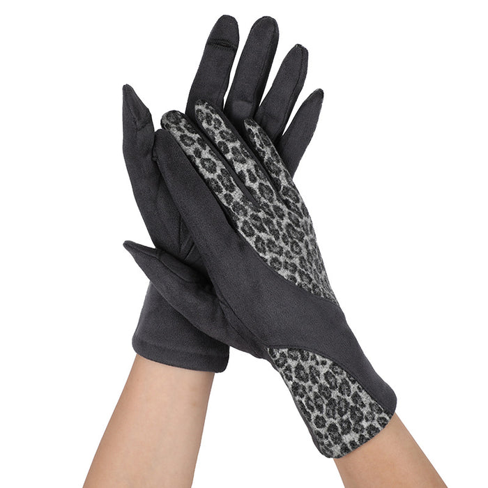 Wholesale Gloves Wool Leopard Print Fleece Thermal Cycling Gloves JDC-GS-XTian001