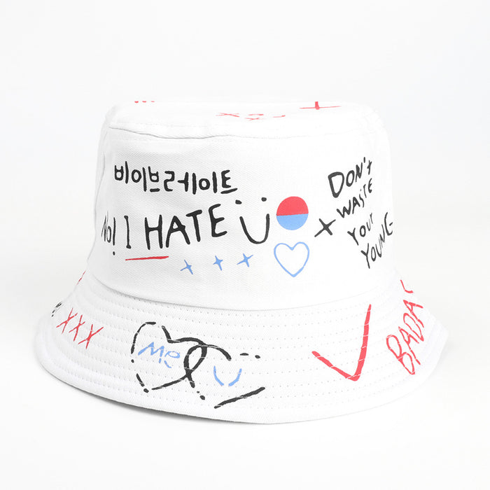 Wholesale Love Smiley Cotton Pot Hat Graffiti Print Sun Hat JDC-FH-LLan004