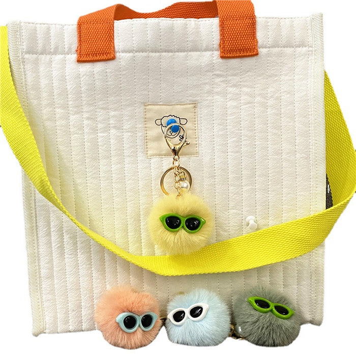 Wholesale Cute Plush Pearl Glasses Hairball Doll Keychain JDC-KC-KaiY004