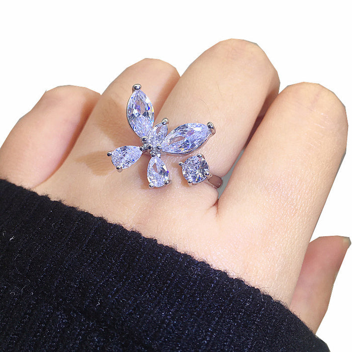 Wholesale 5A Large Zircon Butterfly Ring With Adjustable Opening MOQ≥2 JDC-RS-MYi001