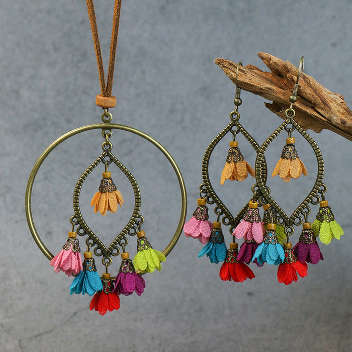 Wholesale Earrings Alloy Flowers Tassel Set JDC-ES-Yuhong021