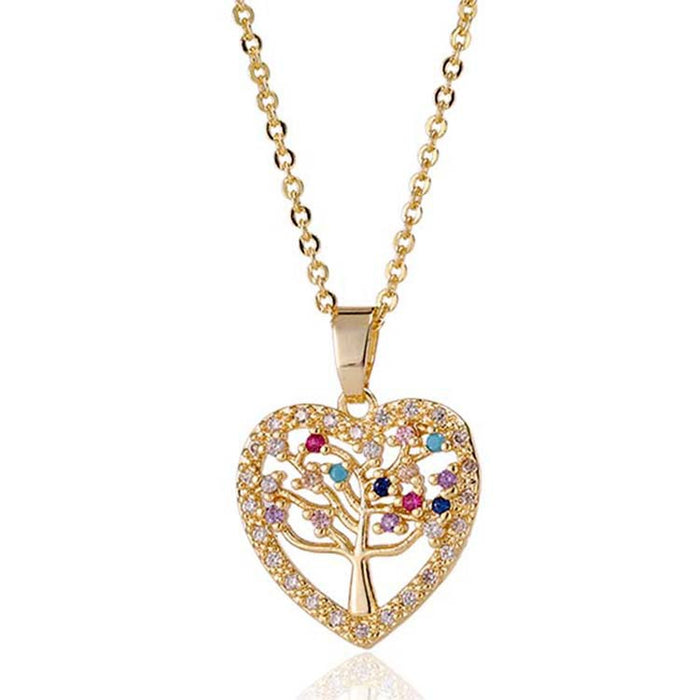 Jewelry WholesaleWholesale Gold Plated Openwork Colorful Zircon Heart Shape Tree of Life Necklace JDC-NE-ShangY004 Necklaces 尚易 %variant_option1% %variant_option2% %variant_option3%  Factory Price JoyasDeChina Joyas De China