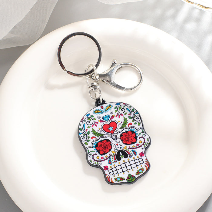 Wholesale Acrylic Skull Metal Plate Keychain MOQ≥6 JDC-KC-SNi001