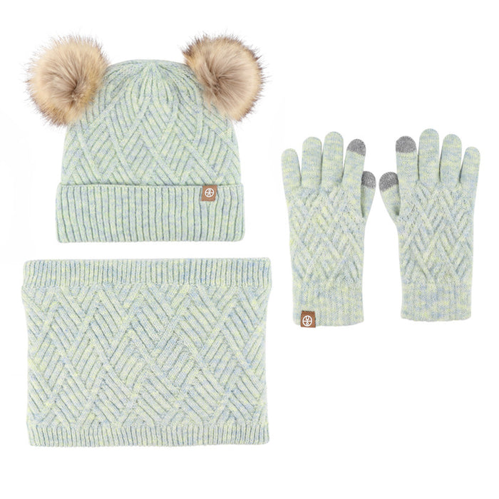 Wholesale Hat Acrylic Kids Winter Wool Warm Knitted Scarf Gloves 3pcs Set JDC-FH-HongX002