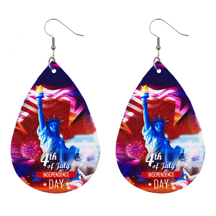 Wholesale 4th of July American Flag Leather Earrings Pentagram Independence Day Double Sided Print JDC-ES-Chengy020