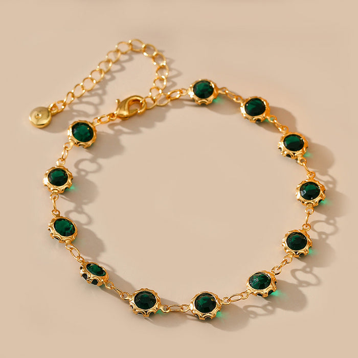 Wholesale Bracelet Copper Inlaid Dark Green Zircon Jewelry MOQ≥2 JDC-BT-XiL002