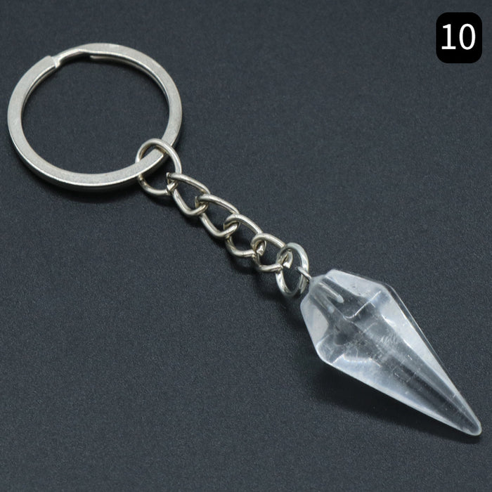 Jewelry WholesaleWholesale Natural Crystal Agate Stone Hexagonal Cone Keychain MOQ≥2 JDC-KC-KeS001 Keychains 科索 %variant_option1% %variant_option2% %variant_option3%  Factory Price JoyasDeChina Joyas De China