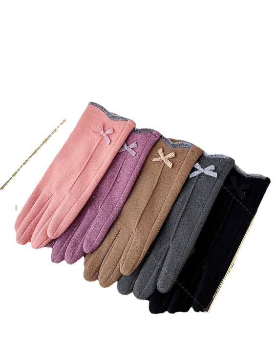 Wholesale Gloves Rabbit Velvet Autumn Winter Warm Ladies Touch Screen Cute Bow MOQ≥2 JDC-GS-ShiG002