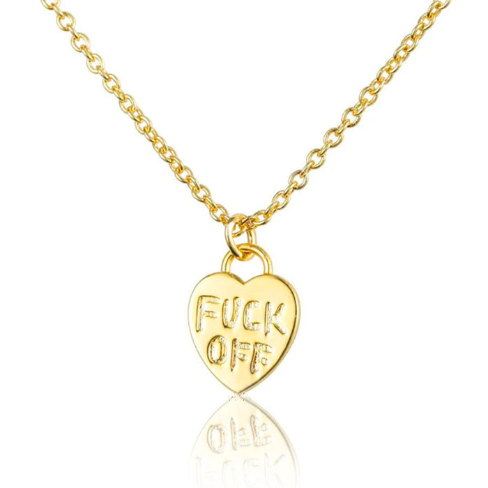 Wholesale Hip Hop Peach Heart FUCK OFF Pendant Necklace JDC-NE-WB008