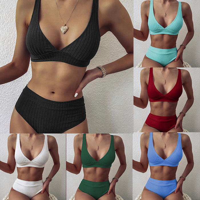 Jewelry WholesaleWholesale V neck pit strip bikini high waist split swimsuit JDC-SW-Piaoxu012 Swimwear 飘旭 %variant_option1% %variant_option2% %variant_option3%  Factory Price JoyasDeChina Joyas De China