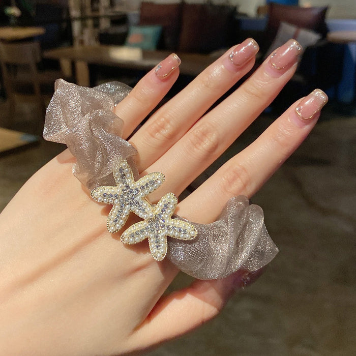 Wholesale pearl organza cute starfish hair rope MOQ≥2 JDC-HS-HaiYi003