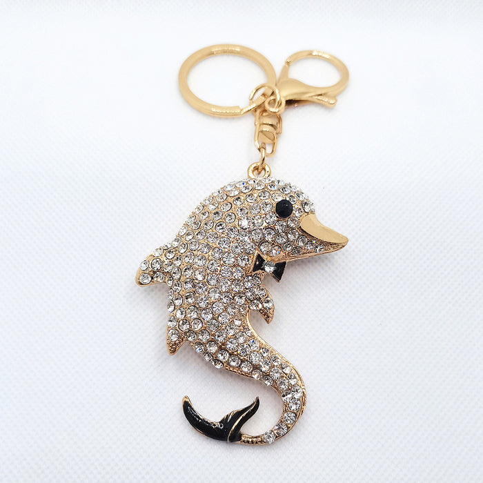 Wholesale Colored Diamond Dolphin Keychain Custom Metal MOQ≥2 JDC-KC-ChaoK016