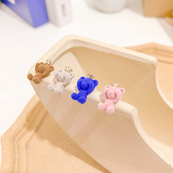 Wholesale Earring Alloy Candy Color Cute Plush Bear JDC-ES-MDD056