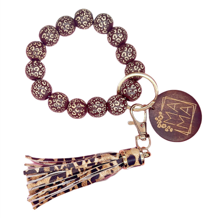 Wholesale Keychains PU Wooden Speckled Tassel Wrist MAMA JDC-KC-WenJ023