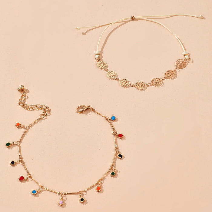 Jewelry WholesaleWholesale color drip geometry cutout disc double layer anklet JDC-AS-C020 Anklet 陌茗 %variant_option1% %variant_option2% %variant_option3%  Factory Price JoyasDeChina Joyas De China