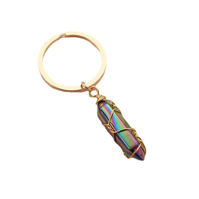 Wholesale10PCS/PACK Natural Crystal Stone Hexagon Pillar Binding Wire Crystal Keychain JDC-KC-XiangH007