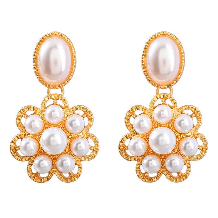 Wholesale Earrings Alloy Inlaid Pearl Resin Flowers JDC-ES-JL1060