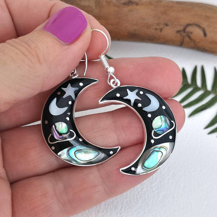 Wholesale Earrings Alloy Retro Crescent Epoxy Planet JDC-ES-Saip099