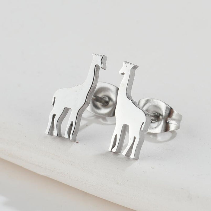 Wholesale Earrings Titanium Steel Cute Giraffe Stud Earrings JDC-ES-JS013