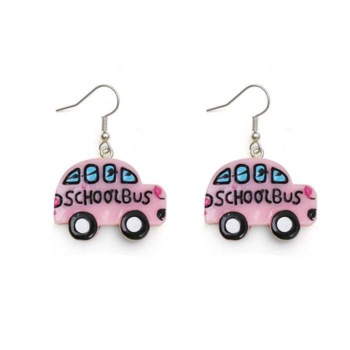 Wholesale Earrings Funny Cartoon School Bus Resin Earrings MOQ≥2 JDC-ES-DYCh002