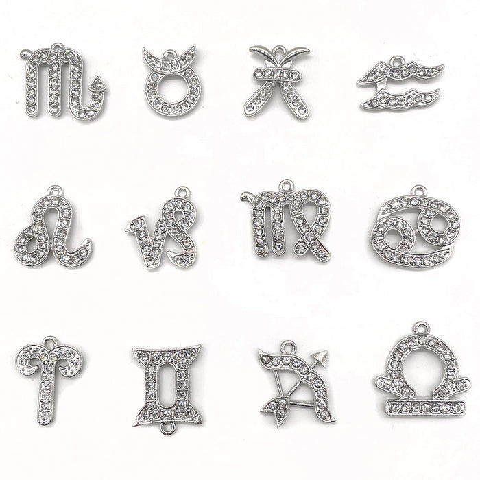 Wholesale Croc Charms Random 10pcs Twelve Constellations Alloy Diamond DIY Accessories JDC-CCS-WanX041