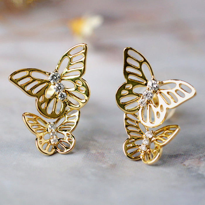 Wholesale Earrings Copper Super Flash Zircon Butterfly MOQ≥2 JDC-ES-PREMCAOS014