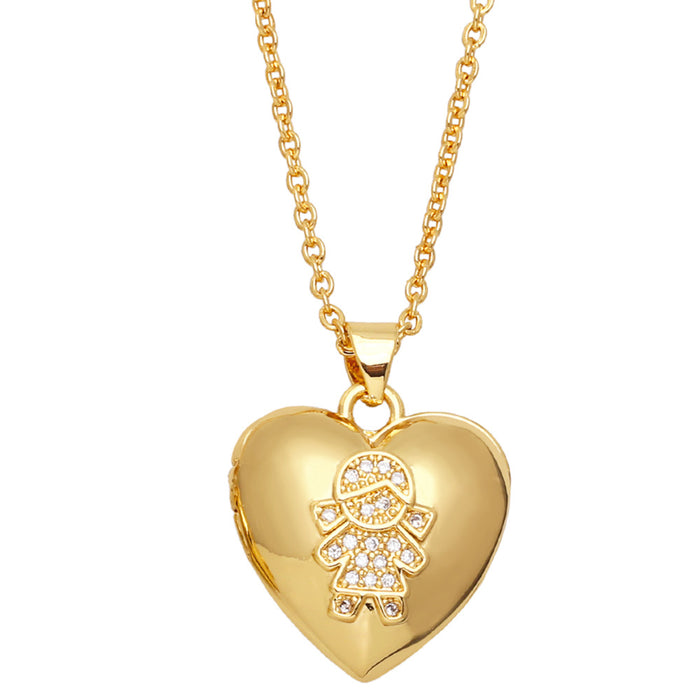 Wholesale Necklace Copper Plated 18K Gold Zircon Couple Heart Shape JDC-PREMAS-NE-013