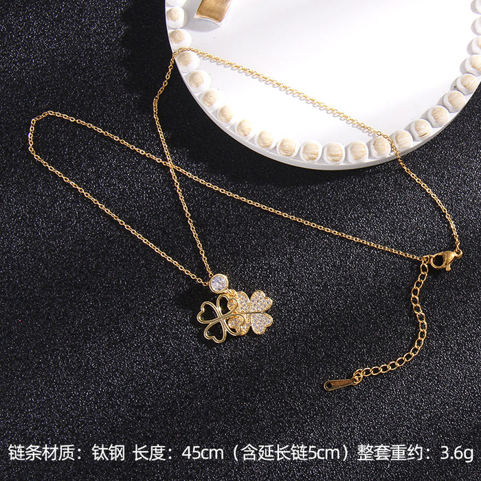 Jewelry WholesaleWholesale Zircon Copper Titanium Steel Clover Necklace (F) JDC-NE-RongS005 Necklaces 荣硕 %variant_option1% %variant_option2% %variant_option3%  Factory Price JoyasDeChina Joyas De China