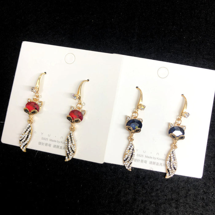 Wholesale Earrings Alloy Micro Inlay Red Fox Blue Smart JDC-ES-LongX005