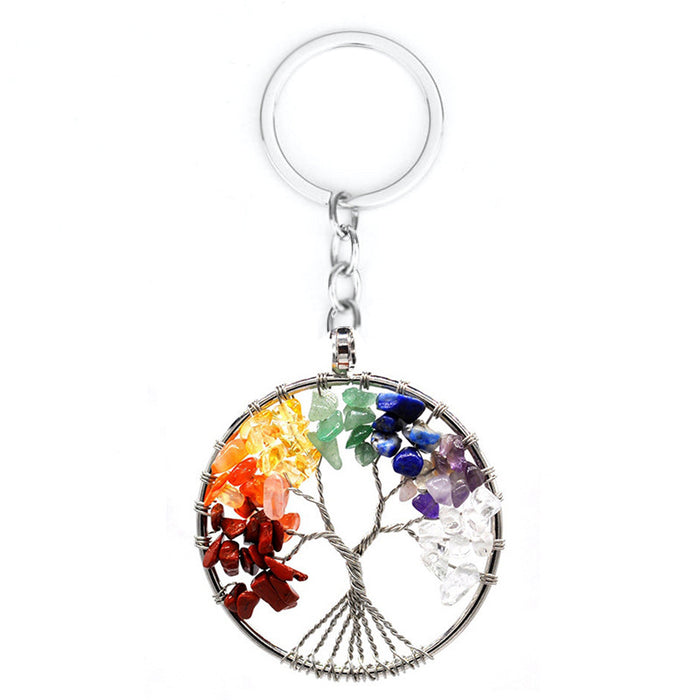 Wholesale 7 Color Stone Natural Crystal Gravel Tree of Life Keychain JDC-KC-Xinyue001