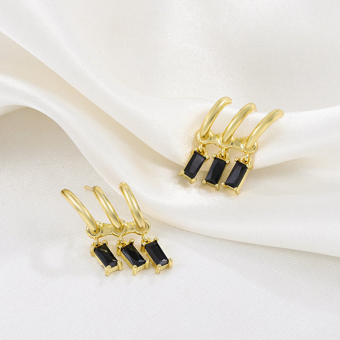 Wholesale Earrings Alloy Black Square Diamond Tassels JDC-ES-A549