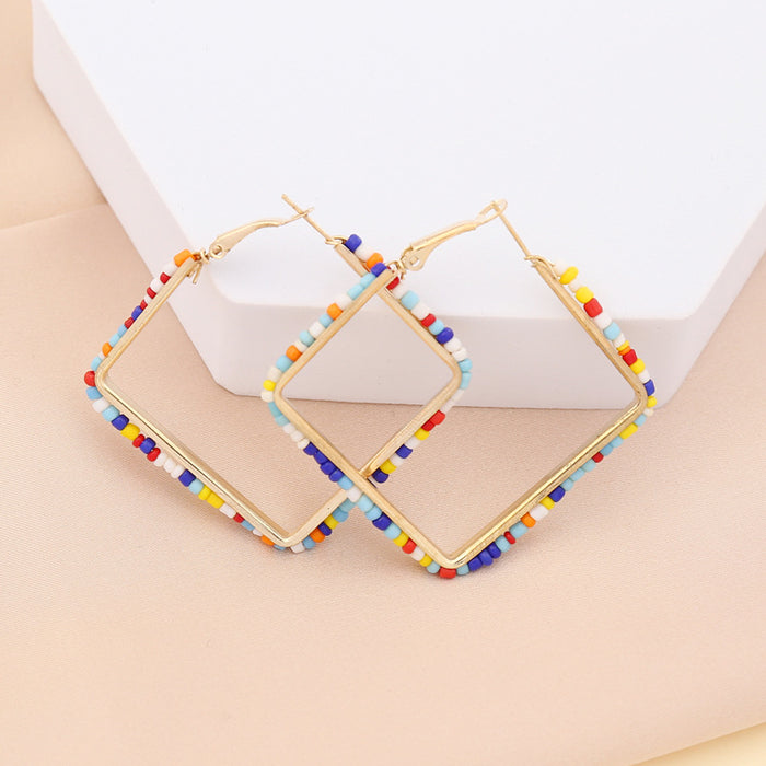 Wholesale Rice Beads Colorful Geometric Square Earrings JDC-ES-Bingm029