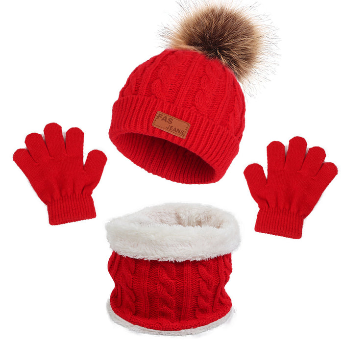 Wholesale Hat Acrylic Kids Fleece Warm Knitted Neck Gloves 3pcs Set JDC-FH-ShengS001