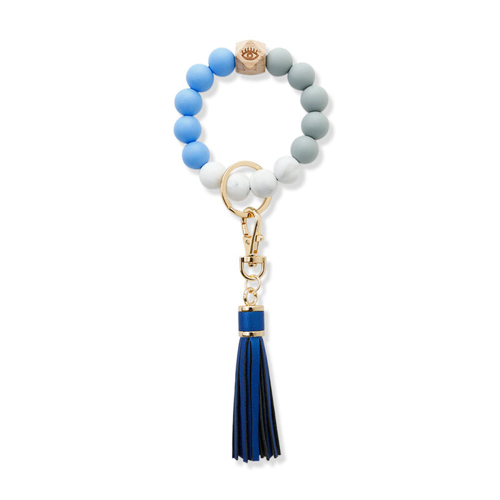 Wholesale Skull Hairball Leather Tassel Silicone Beaded Wristlet Keychain JDC-KC-JM036