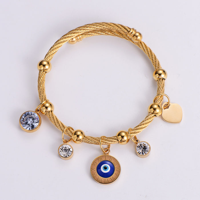 Wholesale Titanium Steel Evil Eye Turkey Blue Eye Heart Bracelet JDC-BT-PREMAIMI001