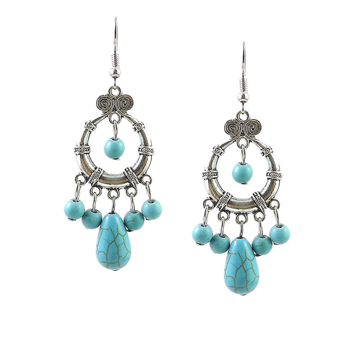 Wholesale Nepalese Tibetan Ornament Classical Miao Silver Turquoise Earrings MOQ≥2 JDC-ES-Ylh001