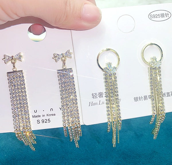 Wholesale Earrings Alloy Micro Inlaid Zircon Tassel Long Earrings 10pcs JDC-ES-Pabo008